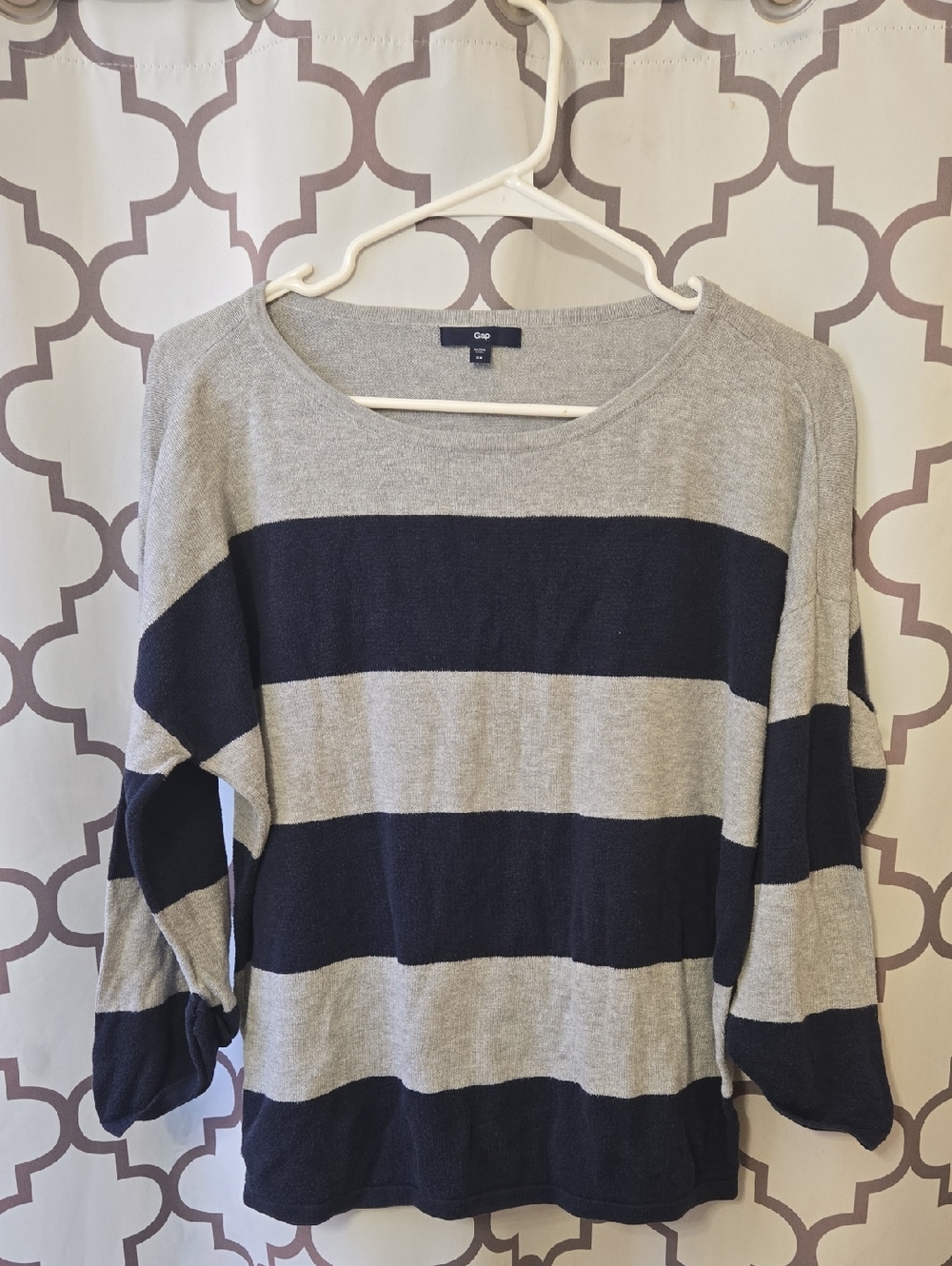 GAP Women's Navy & Gray Wide-Stripe Scoop Neck Sweater
